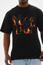 Erkek Baskılı T-Shirt Kısa Kol Bisiklet Yaka Rahat Kalıp Tişört - Siyah