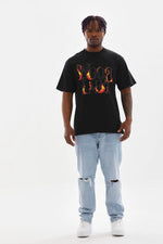 Erkek Baskılı T-Shirt Kısa Kol Bisiklet Yaka Rahat Kalıp Tişört - Siyah