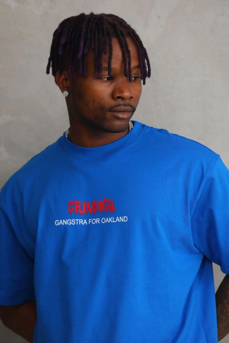 Erkek Baskılı T-Shirt Kısa Kol Bisiklet Yaka Rahat Kalıp Tişört  - Mavi