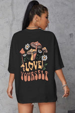 Kadın Baskılı Oversize kısa kol T-Shirt - Siyah