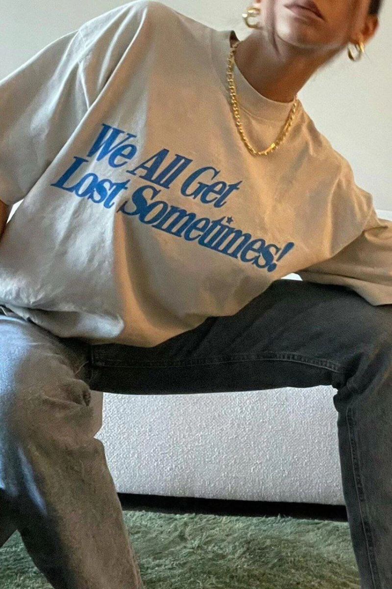 Kadın Baskılı Oversize kısa kol T-Shirt - Beyaz