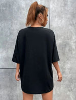 Kadın kelebek Baskılı Oversize kısa kol T-Shirt - Siyah