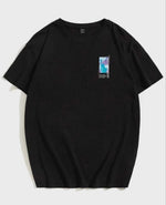 Kadın Baskılı T-Shirt Kısa Kol Bisiklet Yaka Oversize Rahat Kalıp Tişört - Siyah