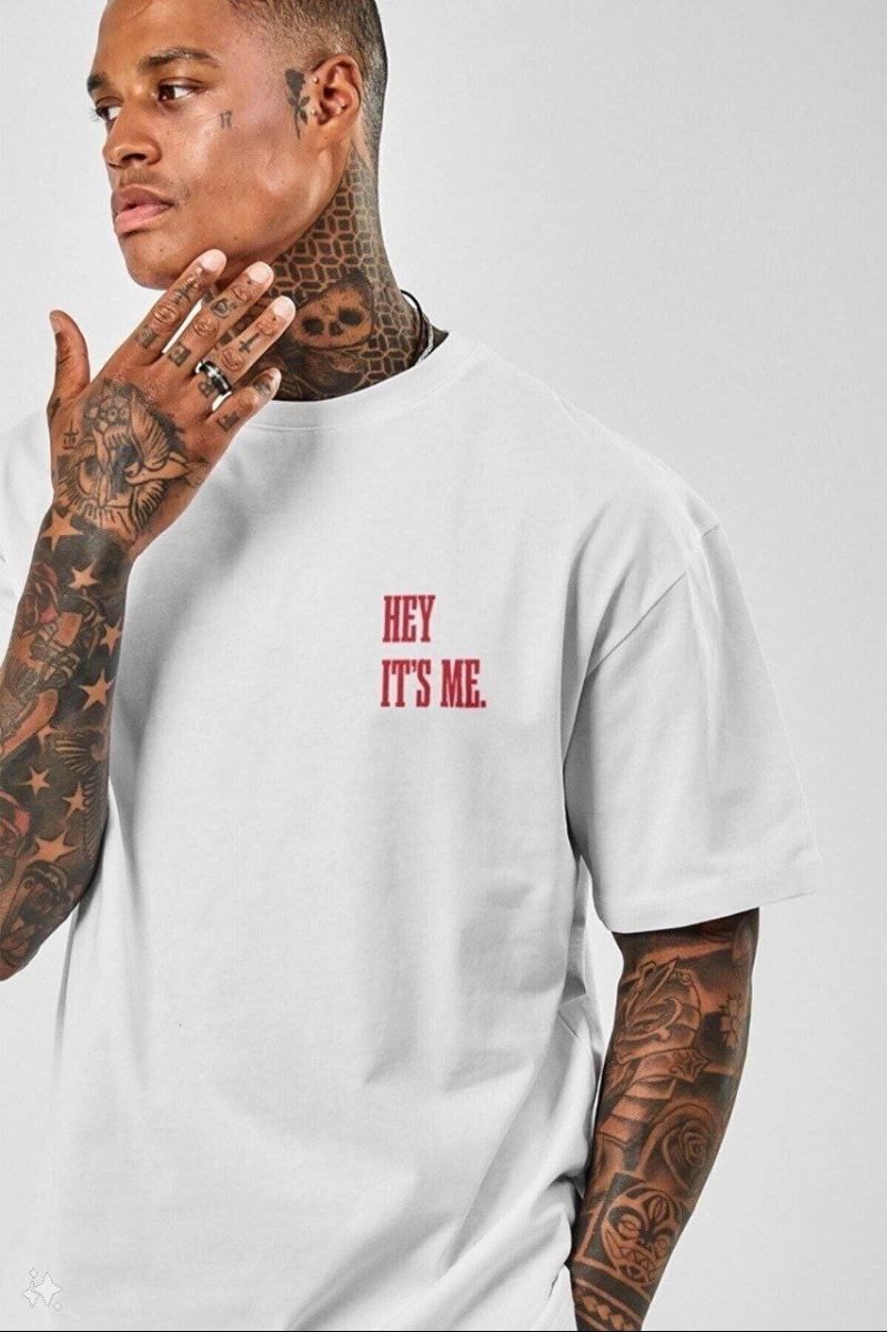 Erkek Baskılı T-Shirt Kısa Kol Bisiklet Yaka Regular Fit Rahat Kalıp Tişört - Beyaz