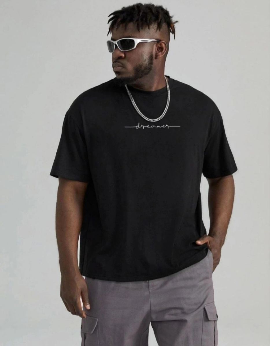 Erkek Baskılı T-Shirt Kısa Kol Bisiklet Yaka Regular Fit Rahat Kalıp Tişört - Siyah