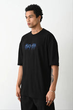 Erkek Baskılı Oversize  Kısa kol T-Shirt - Siyah