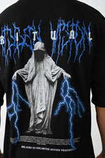 Erkek Baskılı Oversize  Kısa kol T-Shirt - Siyah