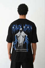 Erkek Baskılı Oversize  Kısa kol T-Shirt - Siyah