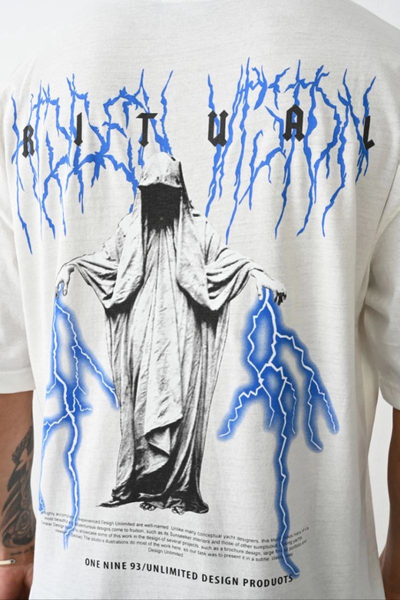 Erkek Kısa Kol Yazlık Tişört Bisiklet Yaka Baskılı Oversize T-Shirt -  Beyaz