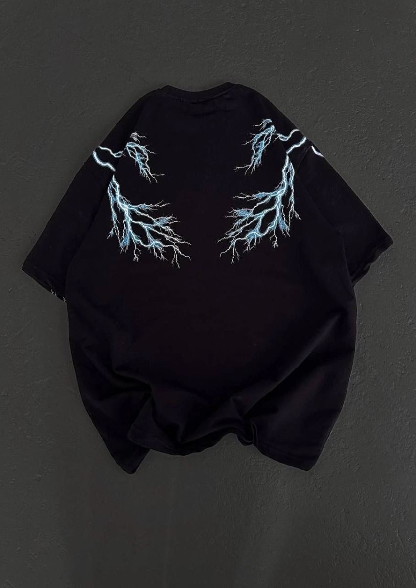 Kadın Bisiklet Yaka Baskılı  Kısa kol Oversize T-Shirt - Siyah