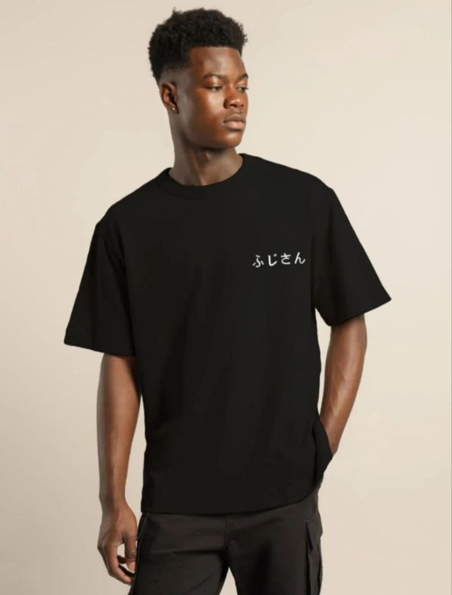 Erkek Kısa Kol Yazlık Tişört Bisiklet Yaka Baskılı Oversize T-Shirt - Siyah