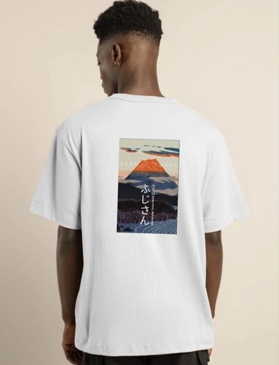 Erkek Kısa Kol Yazlık Tişört Bisiklet Yaka Baskılı Oversize T-Shirt - Beyaz