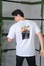 Erkek Kısa Kol Yazlık Tişört Bisiklet Yaka Baskılı Oversize T-Shirt - Beyaz