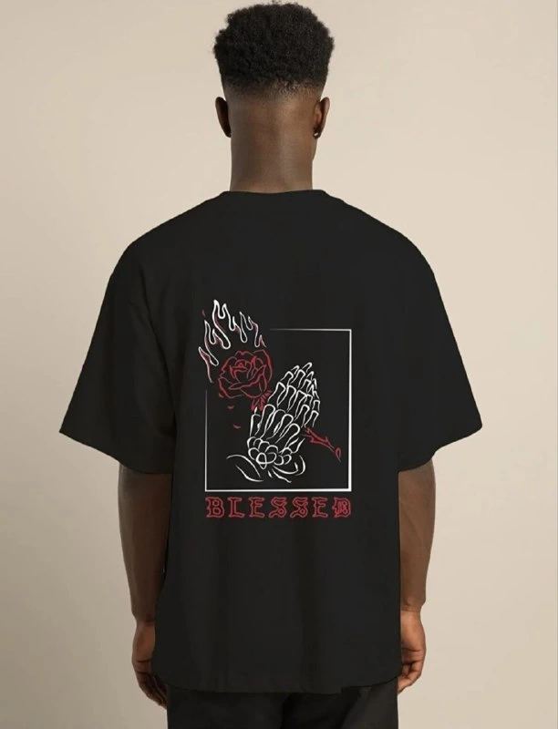 Erkek Baskılı T-Shirt Kısa Kol Bisiklet Yaka Regular Fit Rahat Kalıp Günlük Tişört - Siyah