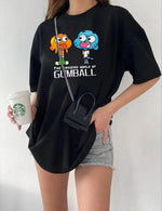 Kadın Kısa kol Tişört Bisiklet Yaka Baskılı Oversize T-Shirt - Siyah
