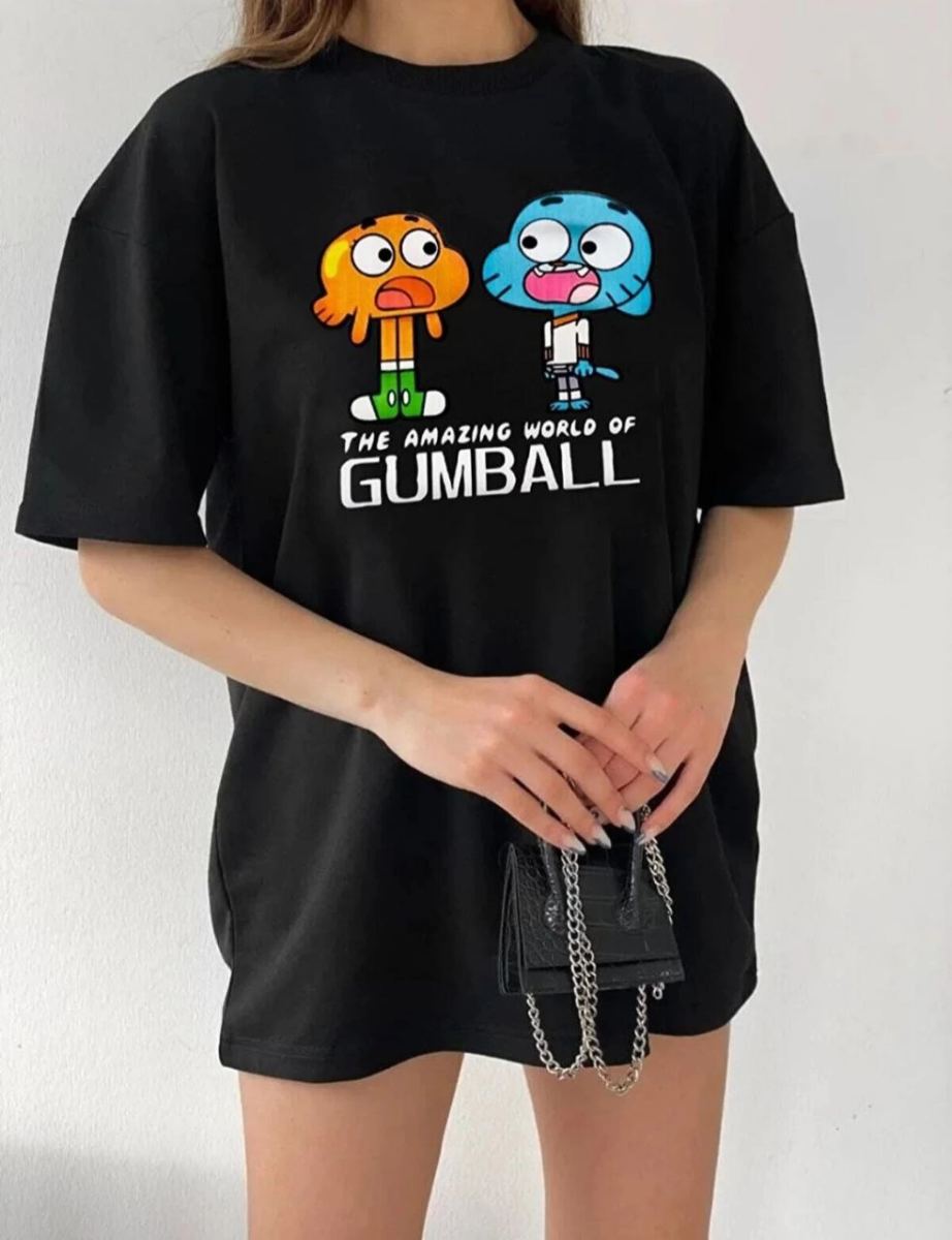 Kadın Kısa kol Tişört Bisiklet Yaka Baskılı Oversize T-Shirt - Siyah