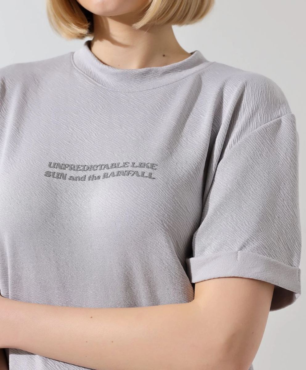 Kadın Bisiklet Yaka Baskılı Slim Fit T-Shirt - Boyalı Gri