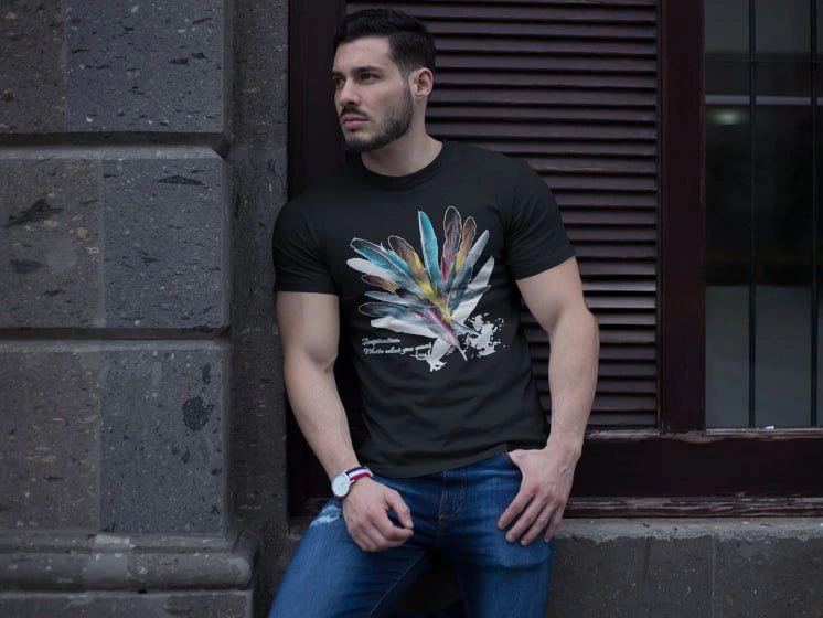 ERKEK Bisiklet Yaka Baskılı Kısa kol T-Shirt - Siyah