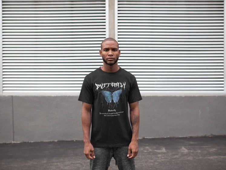 Erkek Kısa Kol Yazlık Tişört Bisiklet Yaka Baskılı Oversize T-Shirt - Siyah