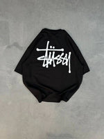Erkek Kısa Kol Yazlık Tişört Bisiklet Yaka Baskılı Oversize T-Shirt - Siyah