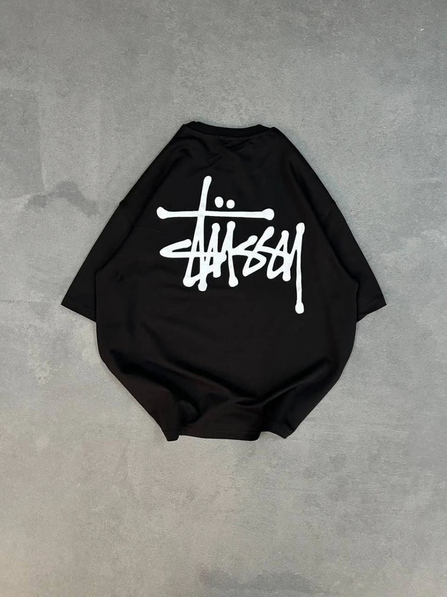 Erkek Kısa Kol Yazlık Tişört Bisiklet Yaka Baskılı Oversize T-Shirt - Siyah