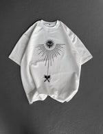 Erkek Kısa Kol Tişört Bisiklet Yaka GÜL Baskılı Oversize T-Shirt - Beyaz