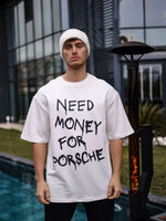 Erkek Kısa Kol Yazlık Tişört Bisiklet Yaka Baskılı Oversize T-Shirt - Beyaz