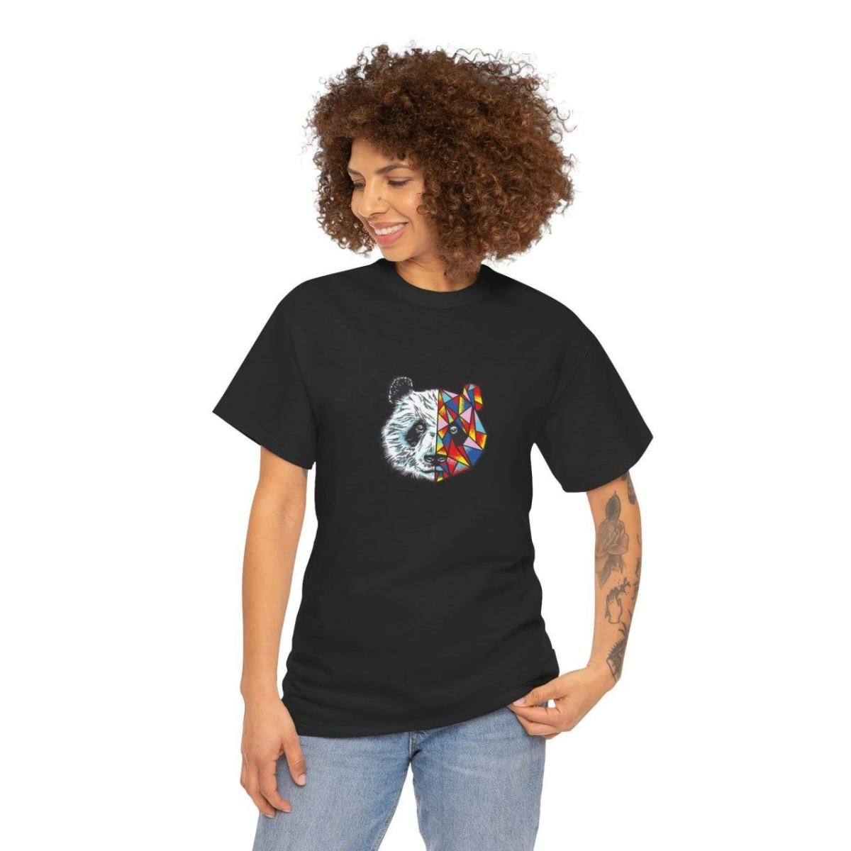 Kadın Bisiklet Yaka Baskılı Kısa kol  T-Shirt - Siyah