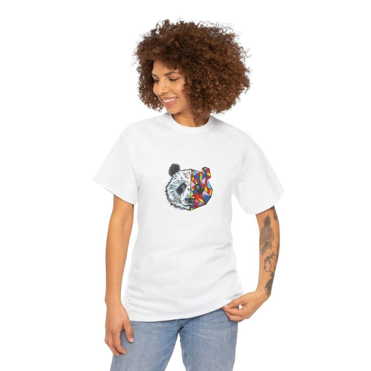 Kadın Bisiklet Yaka Baskılı  Kısa kol T-Shirt - Beyaz