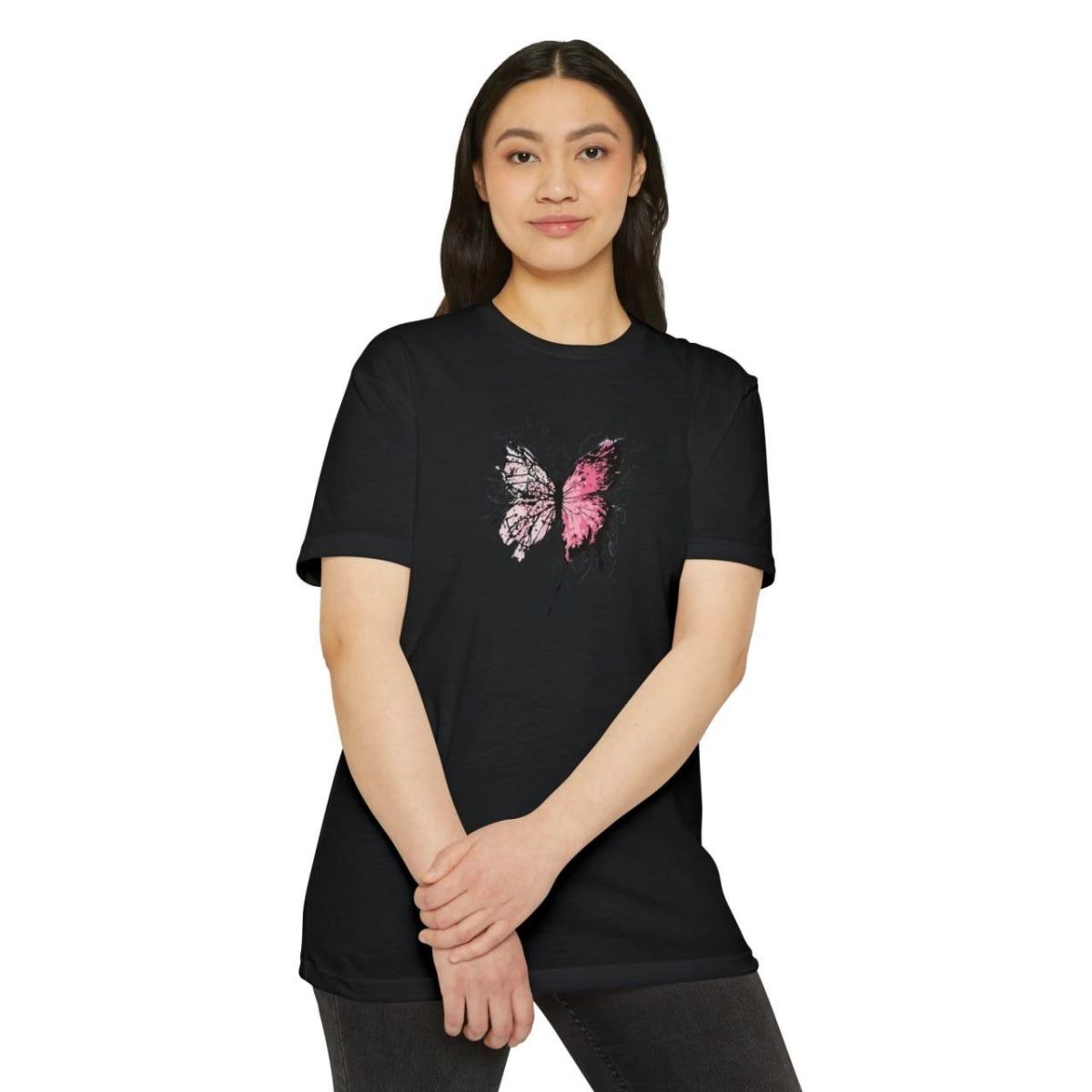 Kadın Bisiklet Yaka Baskılı T-Shirt - Siyah