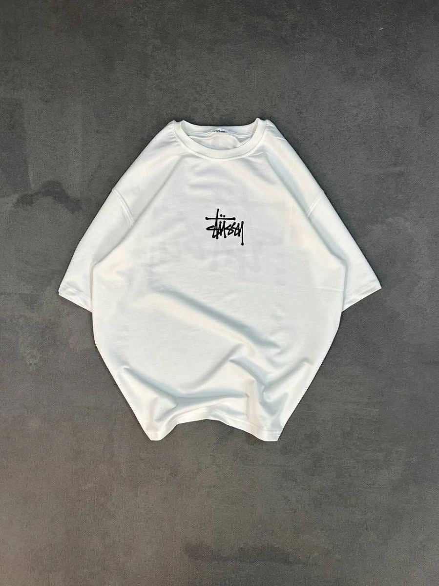 kadın Bisiklet Yaka Baskılı Oversize  Kısa kol T-Shirt - Beyaz