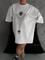 kadın Bisiklet Yaka Baskılı Oversize  Kısa kol T-Shirt - Beyaz