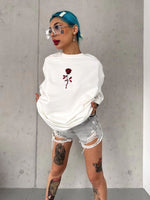 kadın Bisiklet Yaka Baskılı Oversize Kısa kol  T-Shirt - Beyaz