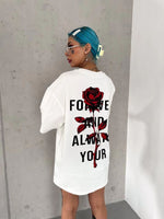 kadın Bisiklet Yaka Baskılı Oversize Kısa kol  T-Shirt - Beyaz