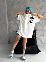 kadın Bisiklet Yaka Baskılı Oversize  Kısa kol T-Shirt - Beyaz