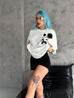kadın Bisiklet Yaka Baskılı Oversize  Kısa kol T-Shirt - Beyaz
