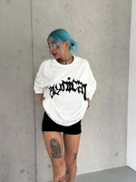 kadın Bisiklet Yaka Baskılı Oversize  Kısa kol T-Shirt - Beyaz