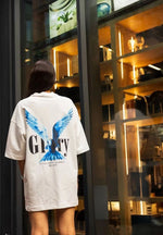 kadın Bisiklet Yaka Baskılı Oversize  Kısa kol T-Shirt - Beyaz