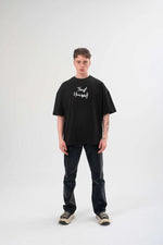 Erkek Kısa Kol Yazlık Tişört Bisiklet Yaka Baskılı Oversize T-Shirt - Siyah