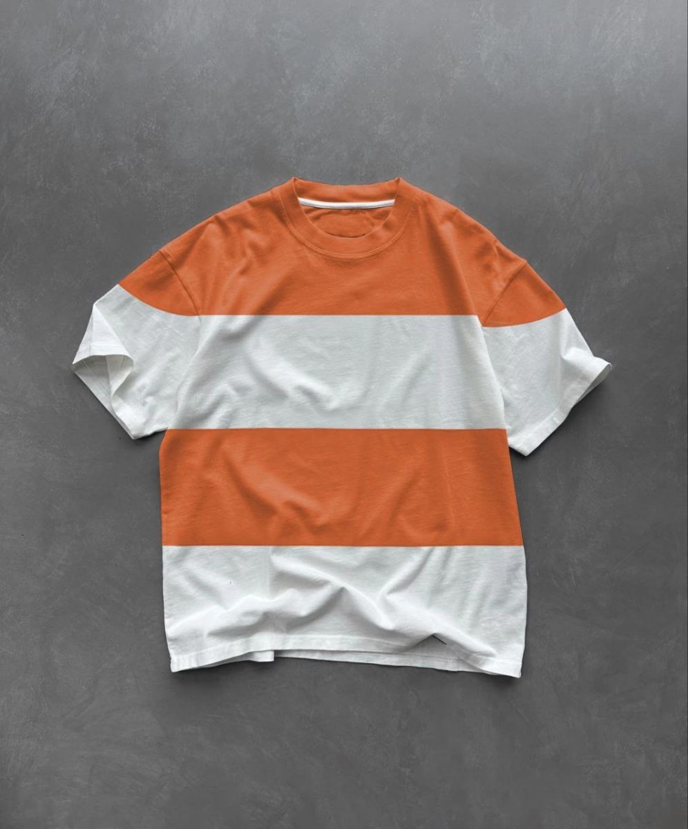 Erkek  Kısa kol  Bisiklet Yaka Parçalı T-Shirt - Turuncu