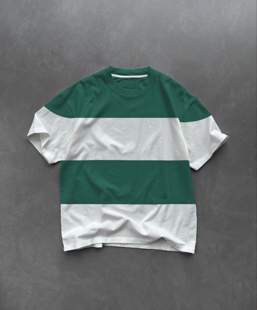 Erkek  Kısa kol Bisiklet Yaka Parçalı T-Shirt - Yeşil