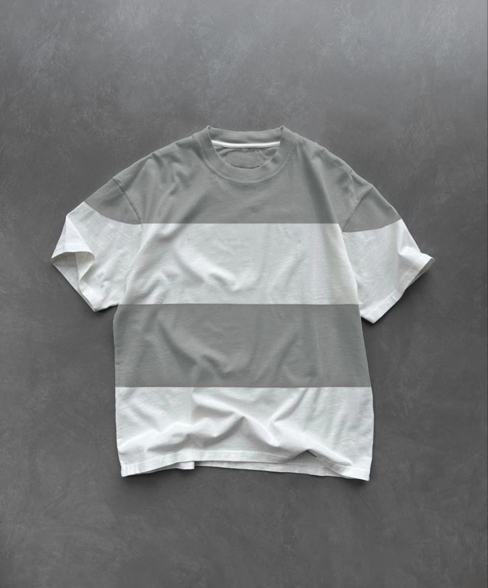 Erkek  Kısa kol Bisiklet Yaka Parçalı T-Shirt - Gri