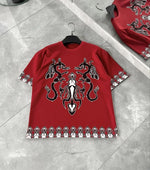 Erkek  Kısa kol Bisiklet Yaka Baskılı Oversize T-Shirt - Kırmızı