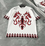 Erkek  Kısa kol Bisiklet Yaka Baskılı Oversize T-Shirt - Beyaz