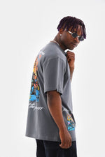 Erkek Tişort  Bisiklet Yaka Baskılı Oversize T-Shirt - Gri