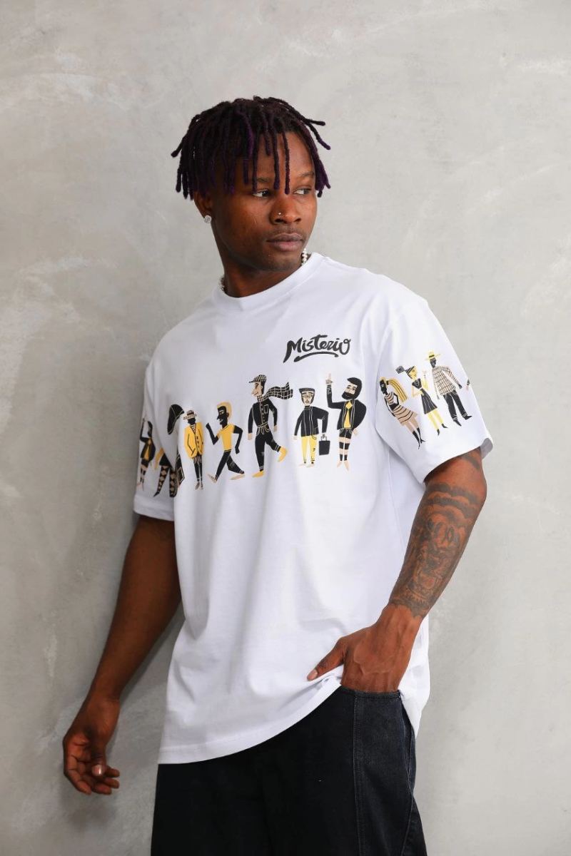 Erkek Kısa Kol Yazlık Tişört Bisiklet Yaka Baskılı Oversize T-Shirt - Beyaz
