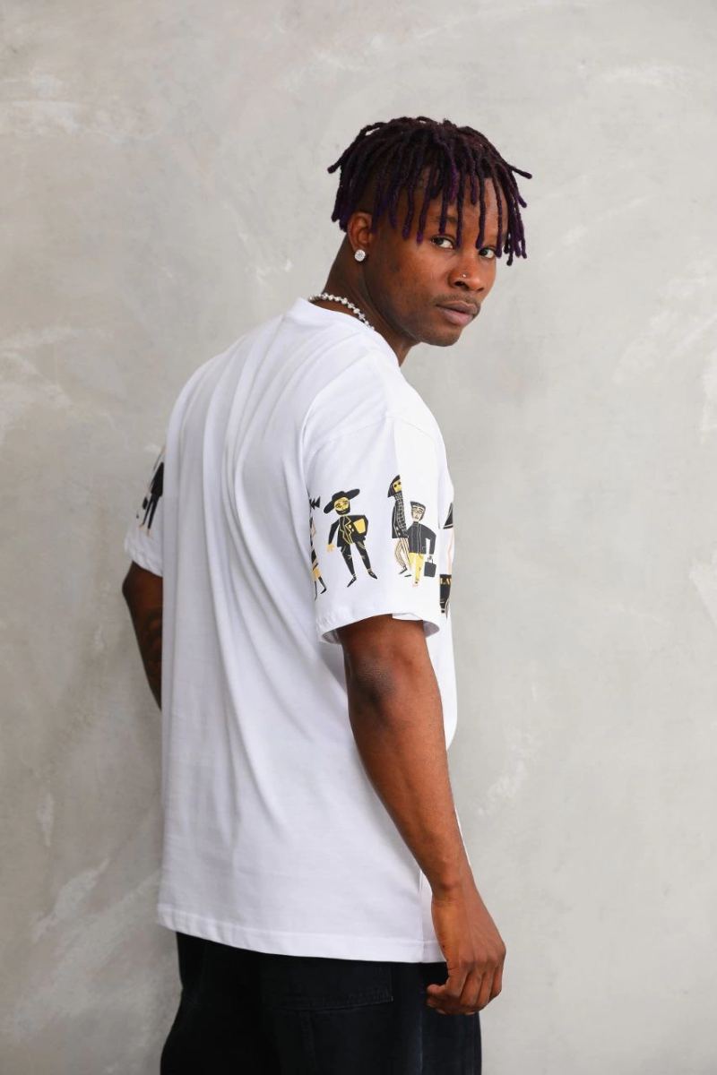 Erkek Kısa Kol Yazlık Tişört Bisiklet Yaka Baskılı Oversize T-Shirt - Beyaz