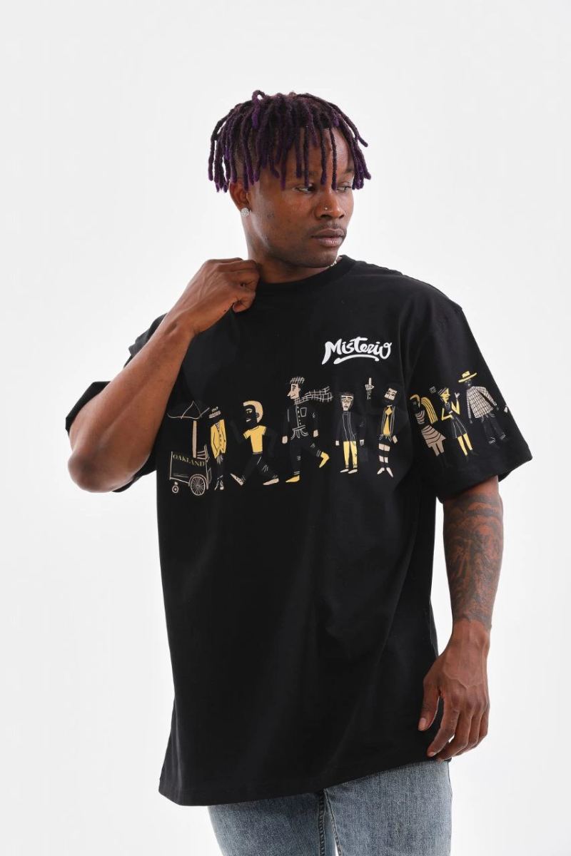 Erkek Kısa Kol Yazlık Tişört Bisiklet Yaka Baskılı Oversize T-Shirt - Siyah
