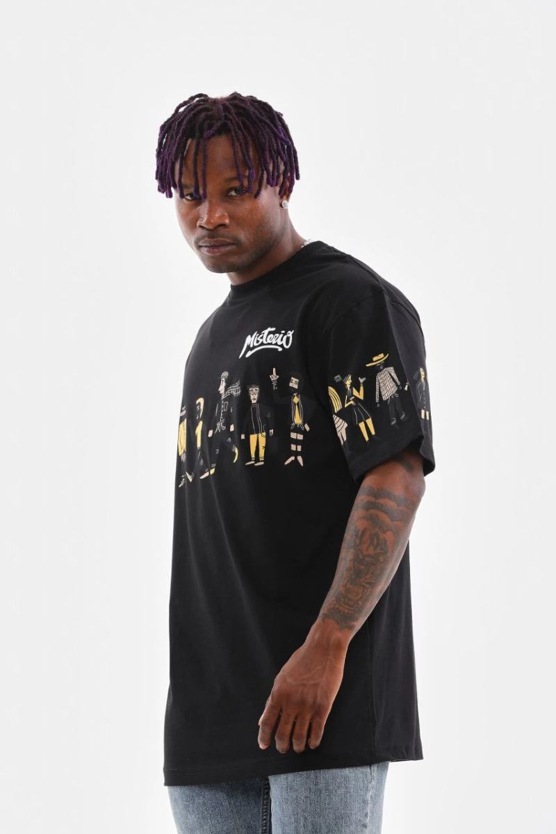 Erkek Kısa Kol Yazlık Tişört Bisiklet Yaka Baskılı Oversize T-Shirt - Siyah