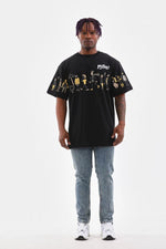 Erkek Kısa Kol Yazlık Tişört Bisiklet Yaka Baskılı Oversize T-Shirt - Siyah